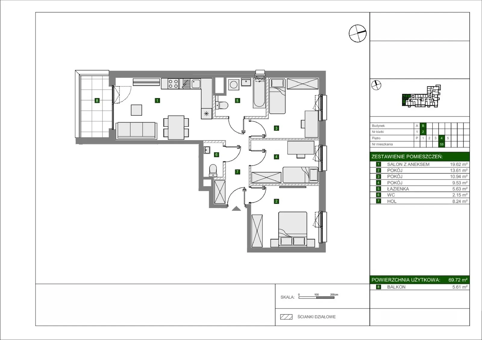 Floor plan: Apartment no. B53
