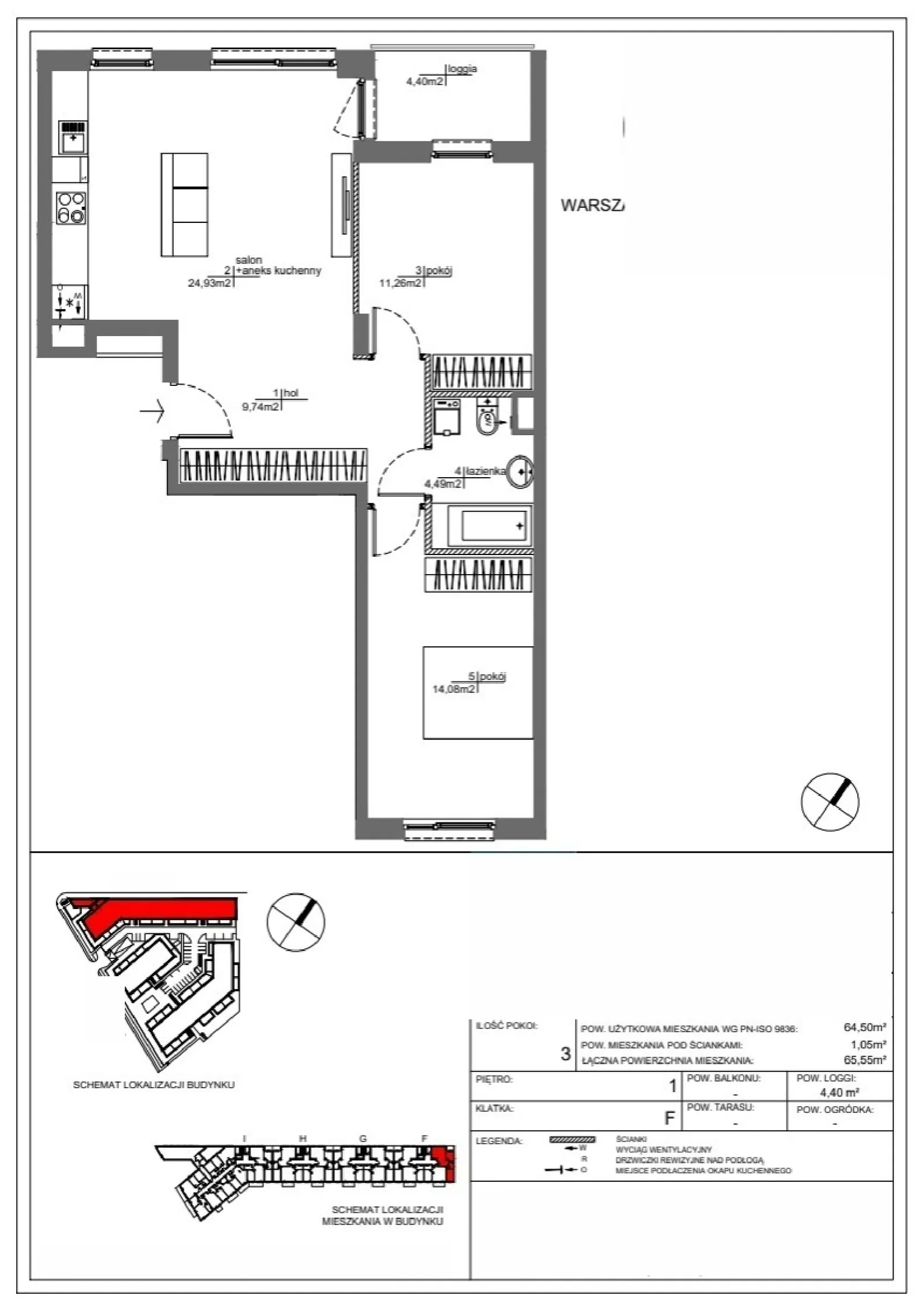 Rzut: Lokal RM/1B/F/1/1, 3 pok.