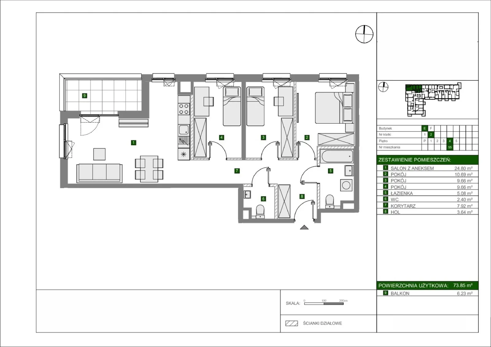 Floor plan: Apartment no. E55