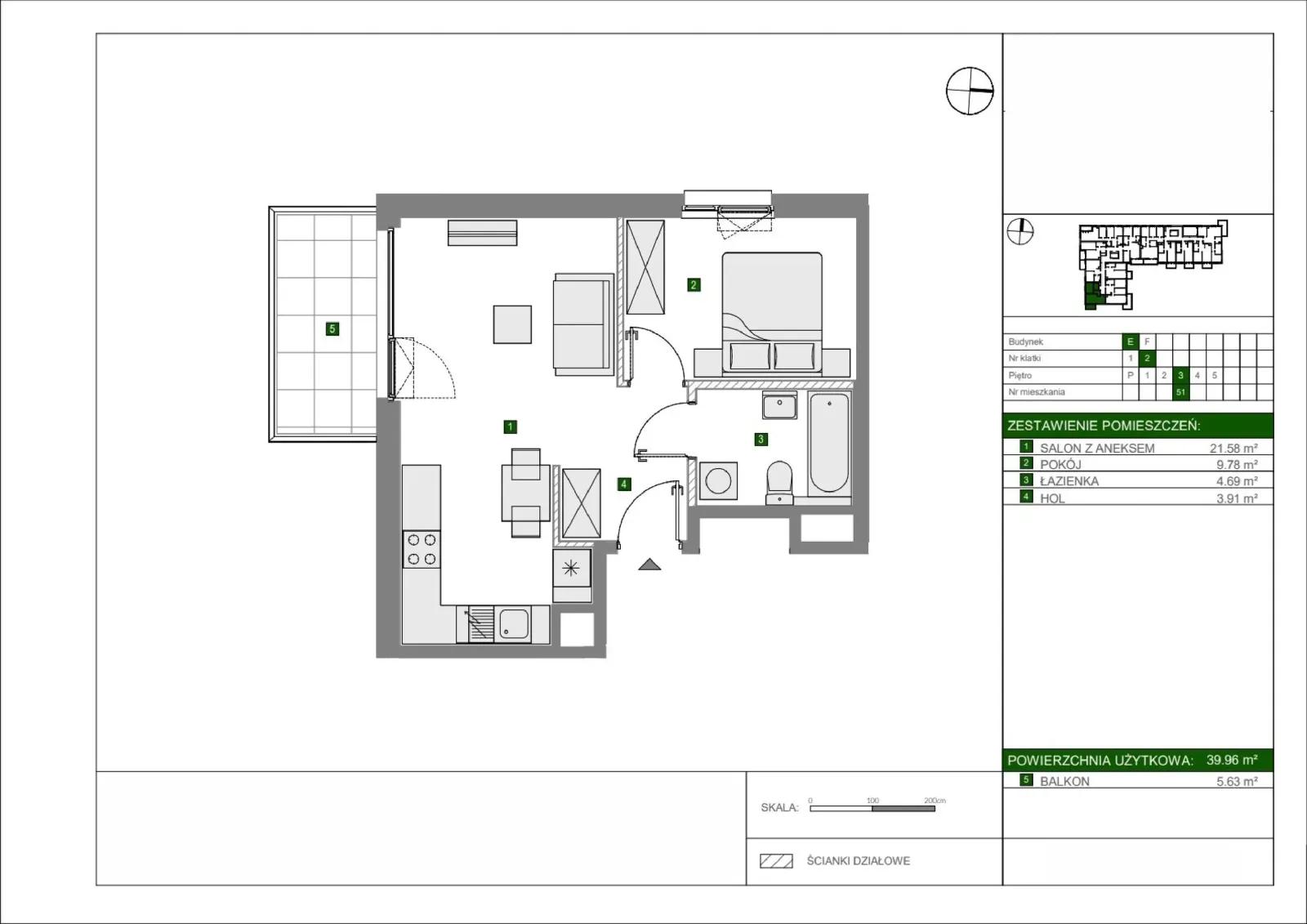 Floor plan: Apartment no. E51
